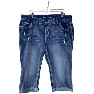 Arifa Jeans Women's Blue Denim‎ Distressed Capri Jeans Plus Size 18 Embellished